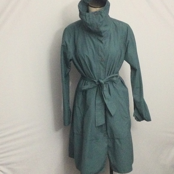 Eileen Fisher Unlined Cotton Blend Zip Raincoat Mallard Green Size Large - Picture 1 of 8